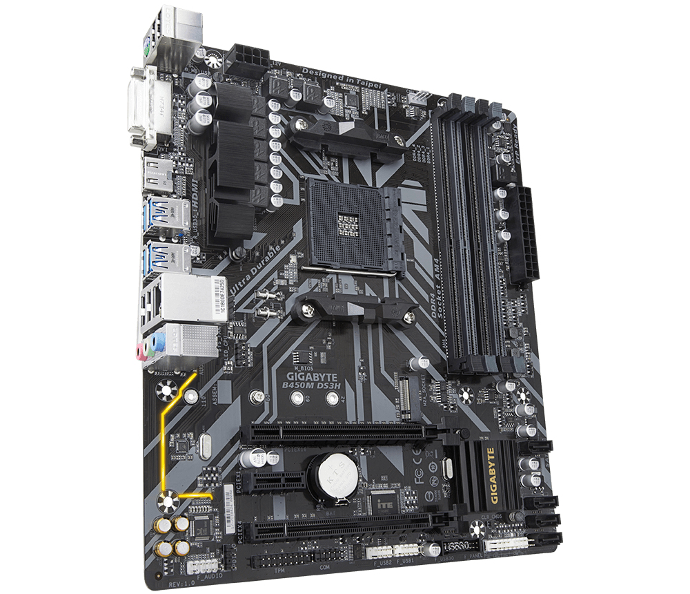Bekijk afbeelding 3 van Gigabyte B450M DS3H moederbord Socket AM4 Micro ATX AMD B450